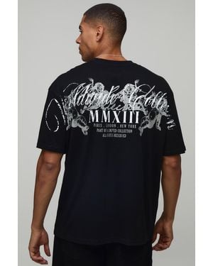 BoohooMAN Oversized Worldwide Over The Seams Print T-Shirt Cotton - Black