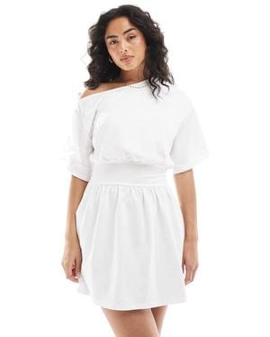 ASOS Slash Neck Flippy Mini T-Shirt Dress - White