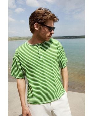 Grimelange Striped Ribbed Crew Neck T-Shirt - Green