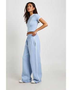 Boohoo Piping Detail T-Shirt And Straight Leg Jogger Set - Blue