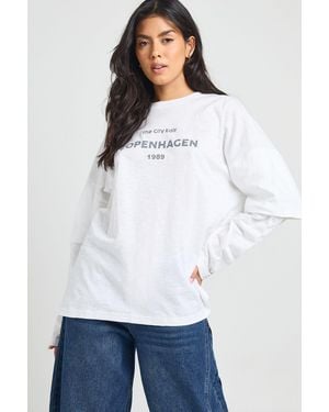 Boohoo Copenhagan Printed Double Long Sleeve T-Shirt - White
