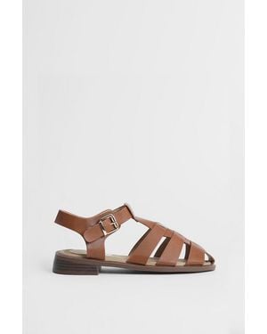 Oasis Cassiopeia Faux Leather Closed Toe Fisherman Flat Shoes - Brown