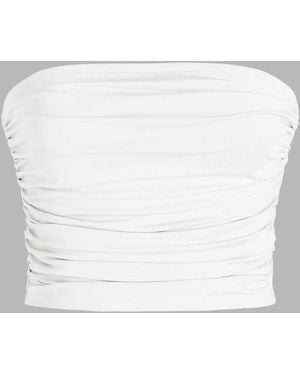 Hiccup Strapless Ruffle Drape Crop Top - White