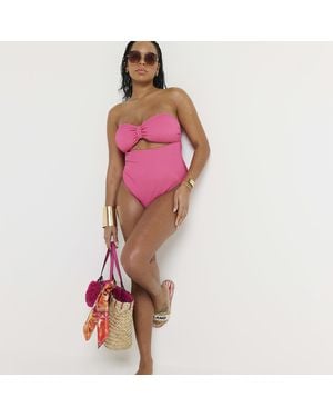 River Island Swimsuit Fuller Bust Textured Bandeau Nylon - Pink