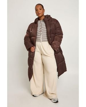 Boohoo Plus Longline Puffer Jacket - Natural