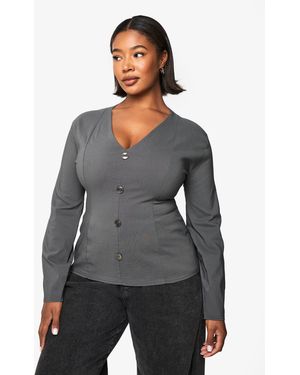 Boohoo Plus Bengaline Cinched Button Down Top - Grey