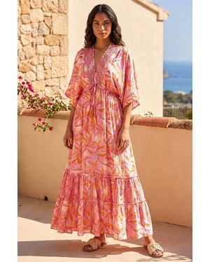 Roman Floral Boho Maxi Dress - Red