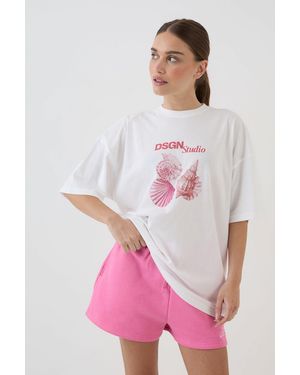 DSGN Studio Shell Print Oversized T-Shirt - Pink