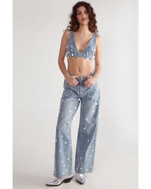 Nasty Gal Bead Embellished Denim Jean - Blue