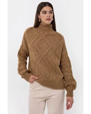 Hiccup Textured Oversized High-Neck Jumper - Brown