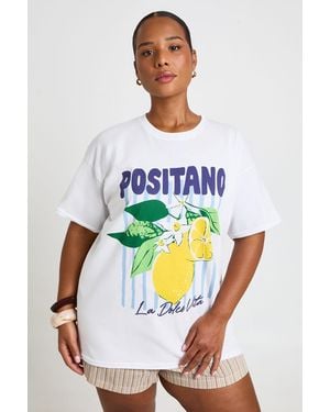 Boohoo Plus Positano Printed T Shirt - White