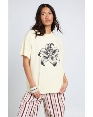 Boohoo Hibisucs Printed Oversized T-Shirt - White