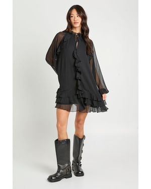 Boohoo Tall Chiffon Ruffle Smock Dress - Black