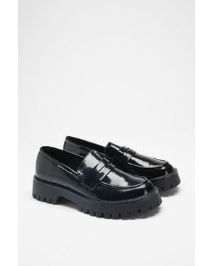 Faith Dani Faux Leather Chunky Loafers - Black