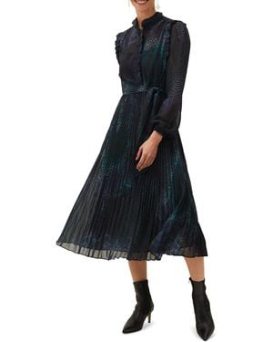 Phase Eight Camina Snake Print Pleated Dress - Blue