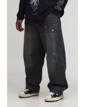 BoohooMAN Plus Spray Washed Paint Splatter Balloon Jeans - Black