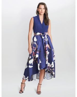 Gina Bacconi Megan Sleeveless Floral High Low Dress - Blue