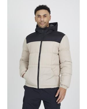 Brave Soul Colour Block Padded Hooded Jacket - White