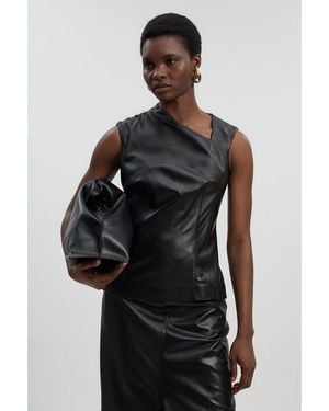 Karen Millen Leather Drape Top - Black