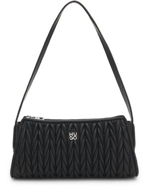 HUGO Accessories Chris Textured Hobo Bag With Tone Hardware - Black