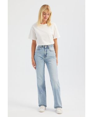 Hiccup Round Neck Cotton Basic T-Shirt - Blue