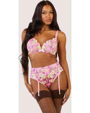 Playful Promises Luna Pastel Embroidery Picot Elastic Suspender - Red