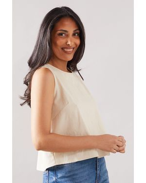Wallis Petite Button Back Linen Top - White