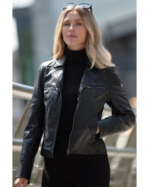 Ashwood Leather 'Eva' Biker Style Jacket Coat - Grey