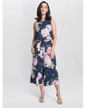 Gina Bacconi Hope Printed Cropped Jumpsuit With Tie Belt - Blue