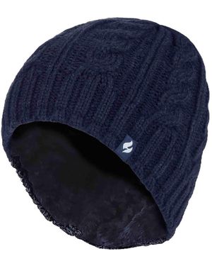 Heat Holders Ladies Cable Knit 3.4 Tog Fleece Lined Thermal Winter Hat - Blue