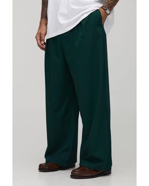 BoohooMAN Wide Fit Pleat Front Tailored Smart Trousers - Green