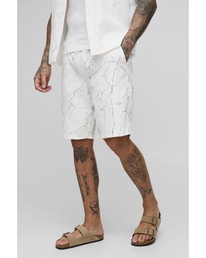 BoohooMAN Tall Relaxed Fit Printed Crinkle Shorts - White