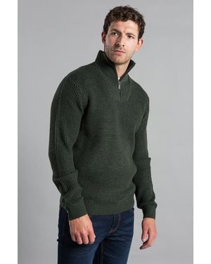 Kensington Eastside Waffle Knit Jumper With 1/4 Zip Funnel Neck - Green
