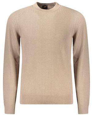 BOSS Geribbelde Gebreide Crew Neck Trui 50478682 - Naturel