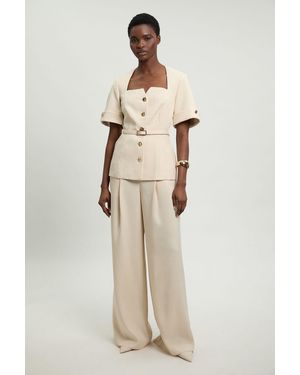 Karen Millen Viscose Blend Wide Leg Tailored Trouser - Natural