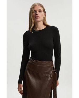 Karen Millen Viscose Blend Knitted Crew Neck Jumper - Black