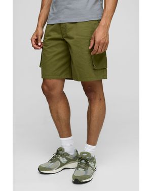 BoohooMAN Fixed Waist Baggy Cargo Twill Shorts - Green