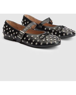 Faith Gracie Faux Leather Diamante Studded Mary Jane Ballerinas - Black
