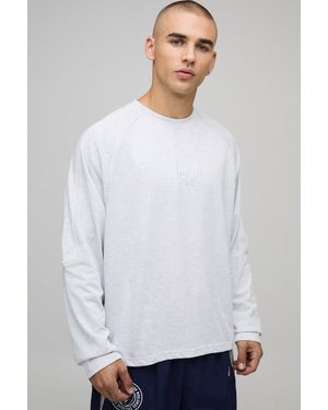 BoohooMAN Oversized Boxy Embroidered Raglan Long Sleeve T-Shirt - White