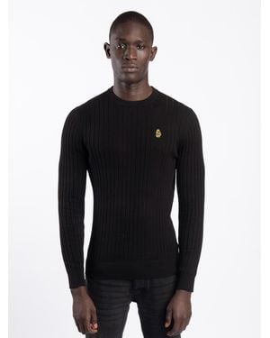Luke 1977 Spare Rib Knitted Crew Neck Jumper - Black