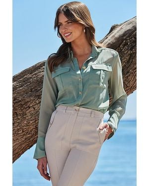 Sosandar Utility Sheer Detail Shirt - Blue