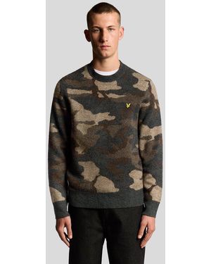 Lyle & Scott Brushed Camouflage Crew Neck Jumper - Black