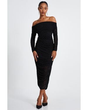Quiz Mesh Bardot Midaxi Dress - Black