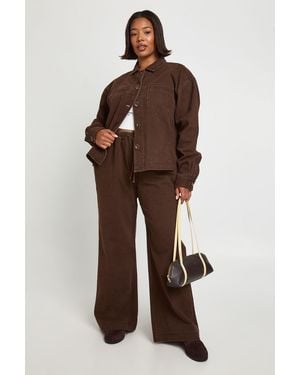 Boohoo Plus Washed Elasticated Wide Leg Trouser - Brown