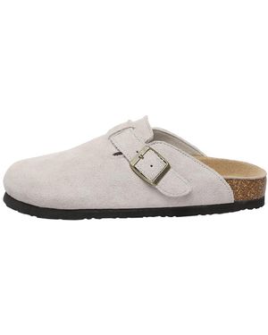 EVER AU Pintail Leather Comfort Clog Sandals - Grey
