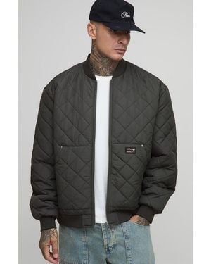 BoohooMAN Tall Quilted Carpenter Pocket Regular Fit Bomber Jacket - Grey