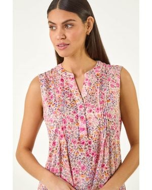 Roman Floral Burnout Vest Top - Pink