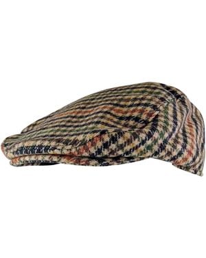 Sock Snob Vintage Houndstooth Plaid Wool Blend Newsboy Flat Ivy Cap Hat - Black