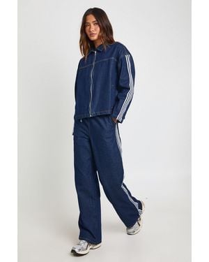 Boohoo Stripe Detail Elasticated Wide Leg Jean - Blue