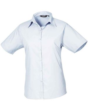 PREMIER Ladies Poplin Short-Sleeved Blouse (Light) - Blue